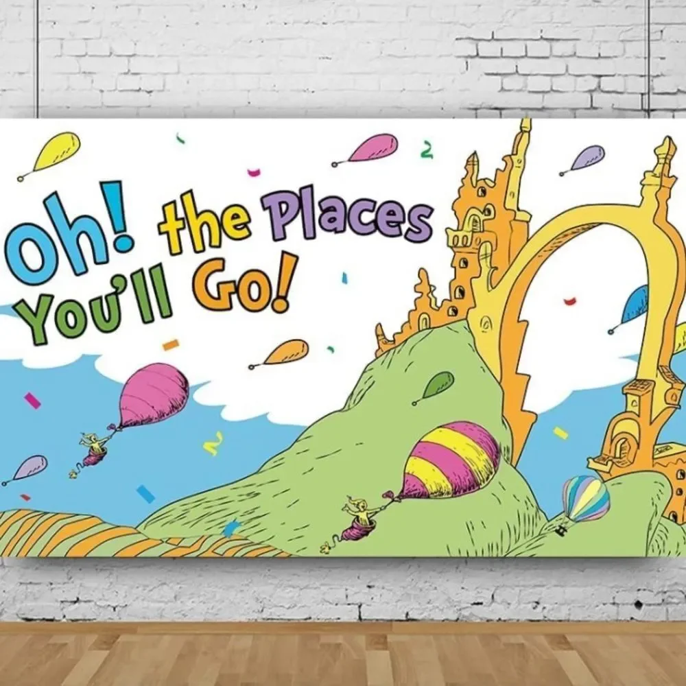 Oh The Places You’ll Go Backdrop For Birthday Parties or Bedroom Decor